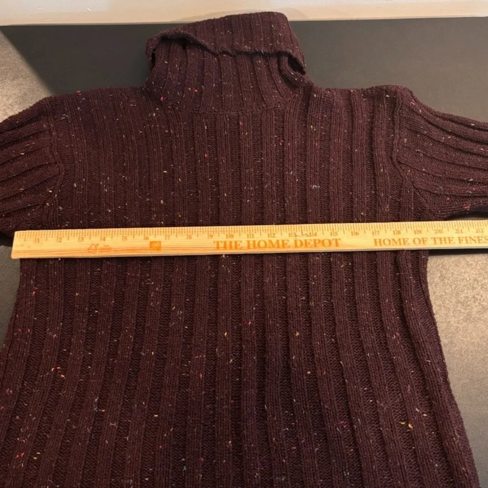 Anthropologie Y2K Womens Purple Heathered Chunky Knit Flare Sleeve TurtleNeck SM